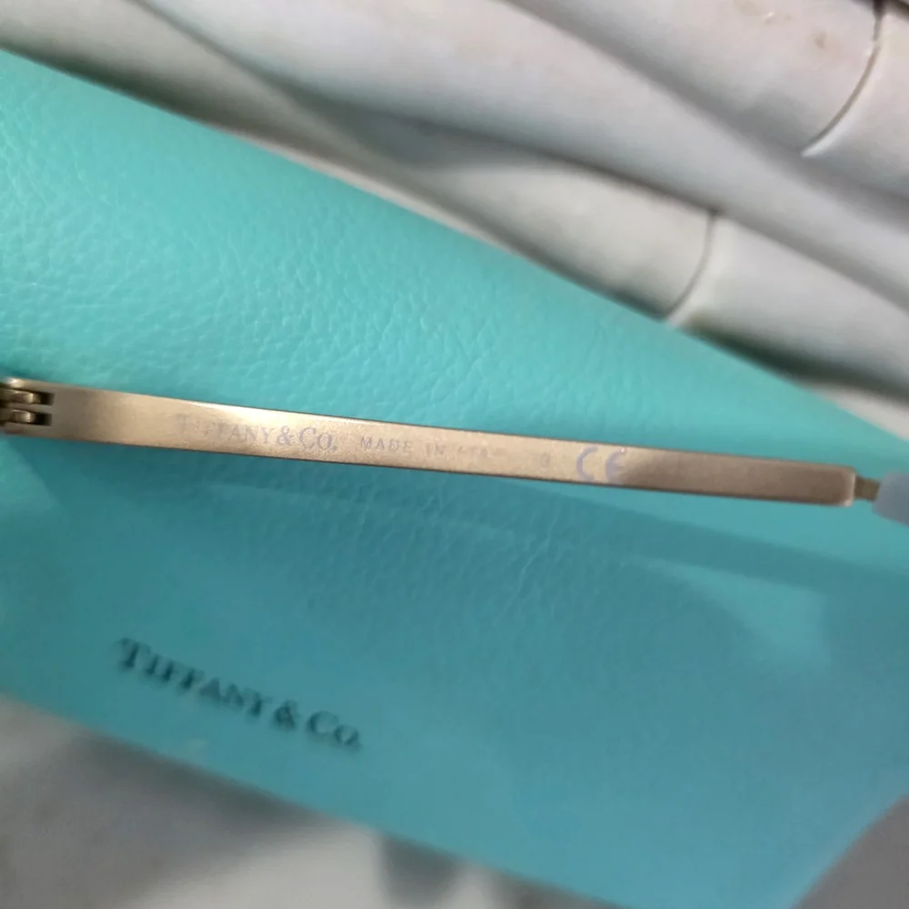 Tiffany & Co. Black Frame Sunglasses with Brown Lenses and Pale Blue Temple Tips - Picture 10 of 10